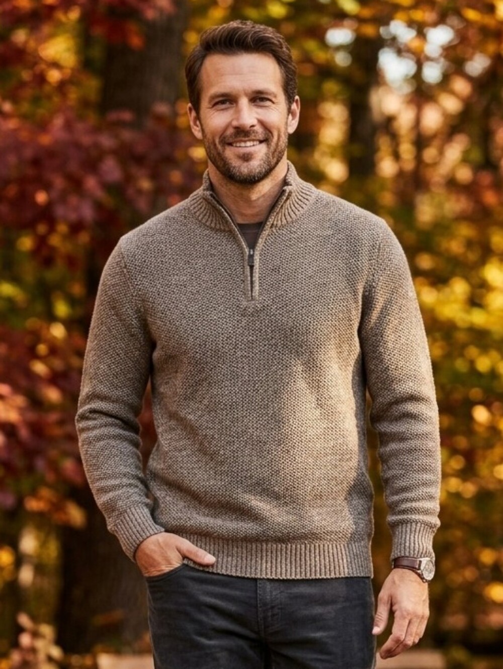 Weatherproof Vintage Brown Quarter Zip Cable Knit Sweater Gorpcore Medium